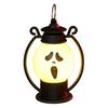 Halloween Party Prop Ghost Face Night Light, Portable Retro LED Lamp with Hanging Simulated Flame Ring, Battery Operated Vintage Horse Lantern