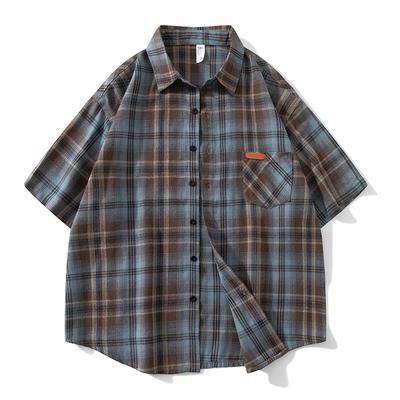 Checkered Shirt Men's Short Sleeved Spring and Summer Plus Size Handsome Loose Shirt American Casual Shirt