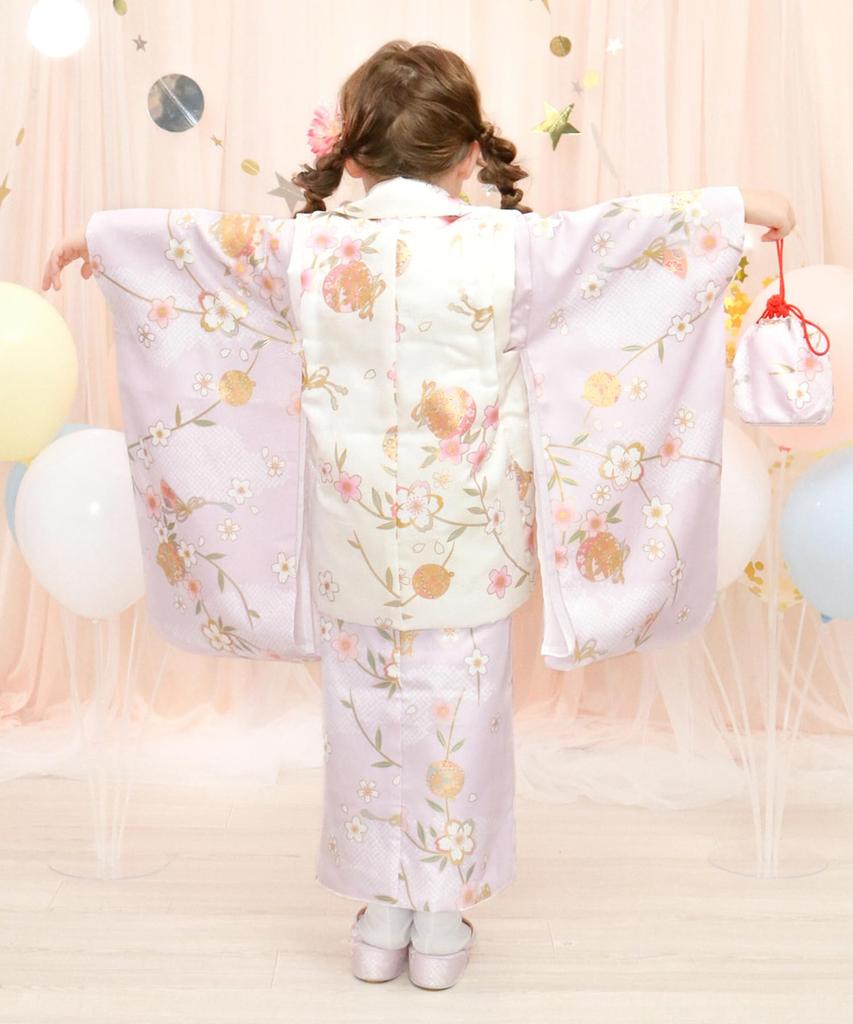 Shichigosan kimono set for dull Pale purple night cherry [KYOETSU] [Kyoetsu] 3-year-old girls, (2. blossoms)