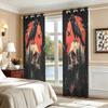 2Pcs Perforated Blackout Curtain Light Block Privacy Drape Living Bedroom Halloween Crow Skull Red Background Horror Window D
