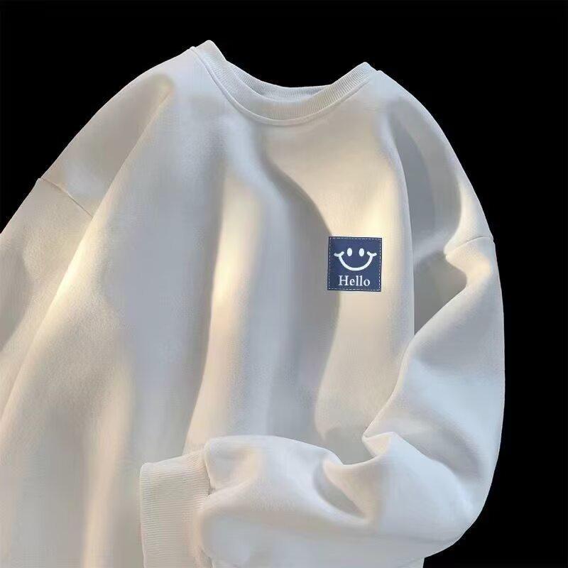 

Men s Trendy Fleece-Lined Crew Neck Sweatshirt - Black, White, Gray, Heavyweight for Autumn/Winter, Teens/Students 4XL білий