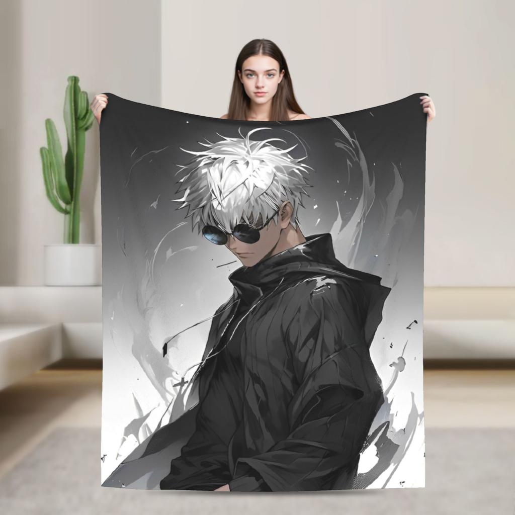 Gojo Satoru Flannel Throw Blankets Anime Jujutsu Kaisen Blankets for Bedding Outdoor Lightweight Bed Rug,