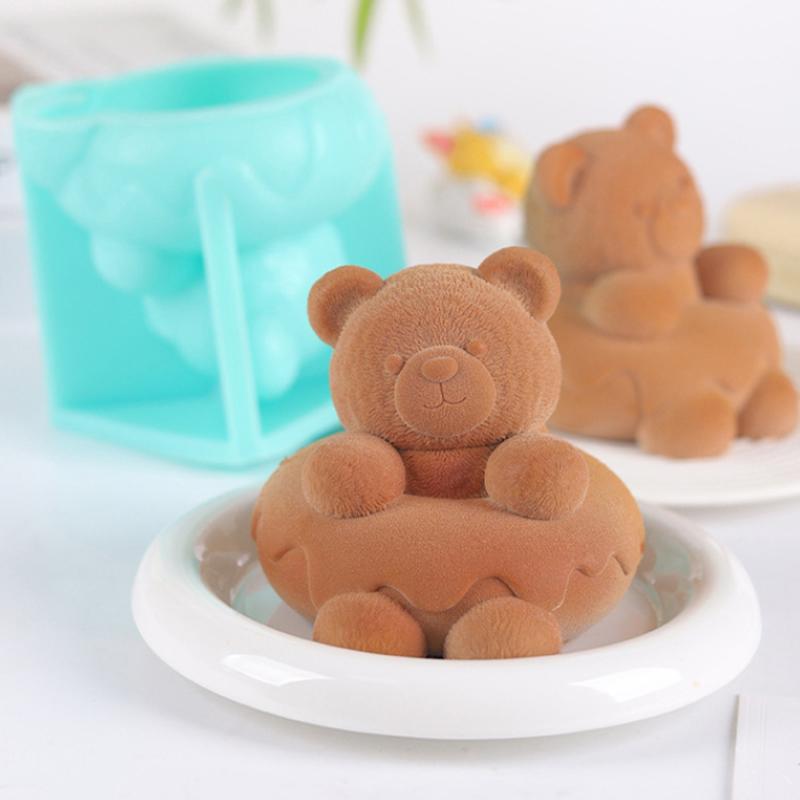 Cute Doughnut Bear Pudding Mold Mousse Silicone Mold Cake Milk Jelly Mold Cartoon Bear Cake Decoration Baking Outdoor Tableware