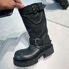 Big-head Retro Thick-soled Mid-length Boots for Women, Versatile Shoes with Built-in Height Increase.
