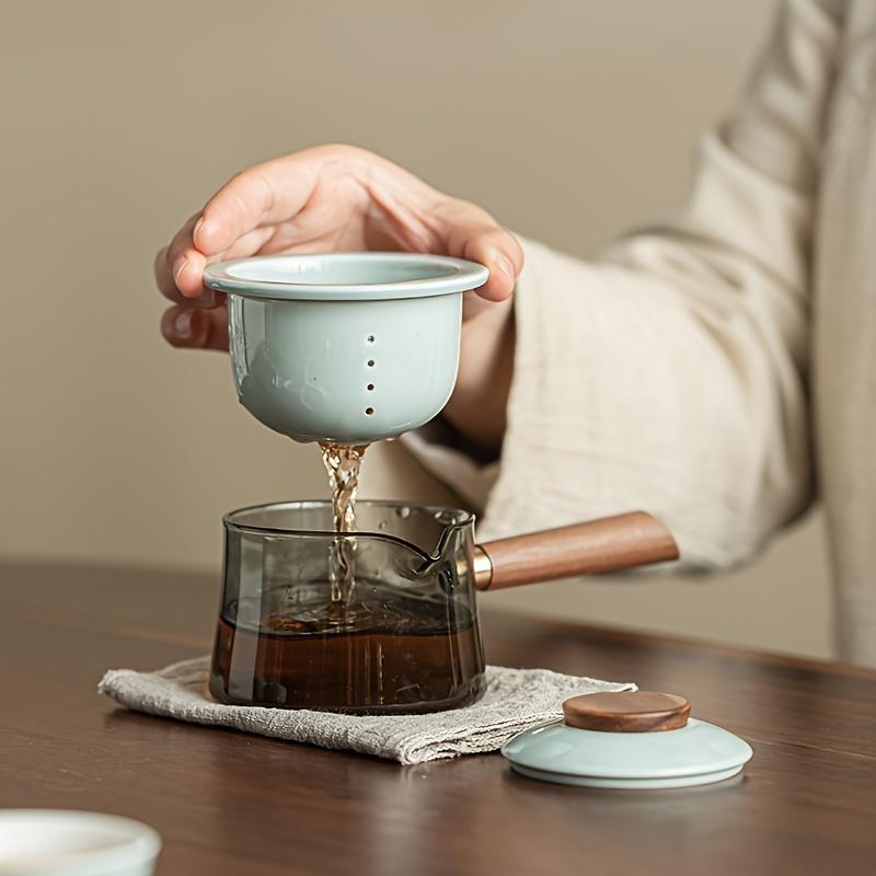 1 sada jednoduchá keramická čajová sada Venkovní cestovní přenosná čajová sada s úložným sáčkem Čínské čajové nádobí Gongfu Spařovač proti opaření 1 čajová konvice a 3 šálky čaje