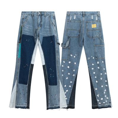 Unisex Hip Hop Rozšírené Vintage Džínsy Muži Ženy Y2K High Street Džínsy Patchwork Farebný Kontrast Denimové Nohavice
