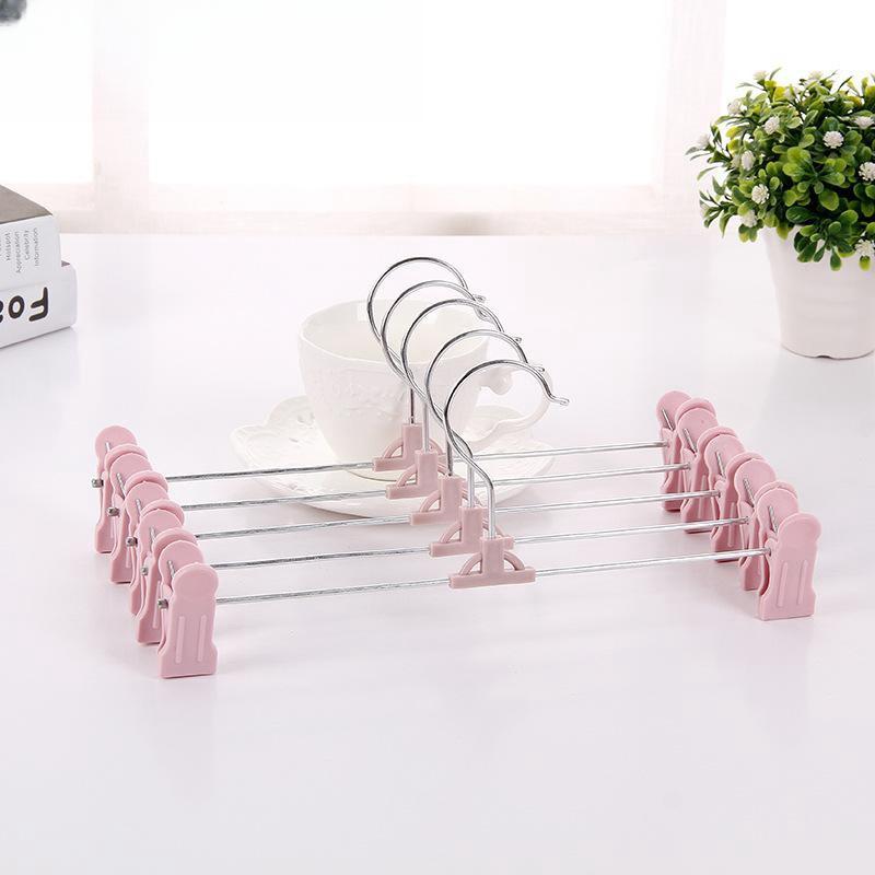 Retractable Stainless Steel Non-slip Hanger with Adjustable Clips for Trousers, Skirts, Underwear, and Socks.