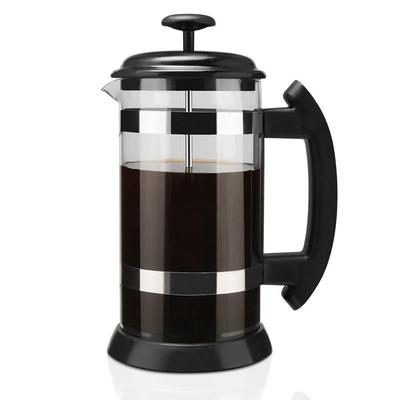 1000ml French Press Kávovar s 3vrstvým filtrem, Nerezová ocel a Žáruvzdorné borosilikátové sklo pro kávu/čaj/kancelářské použití