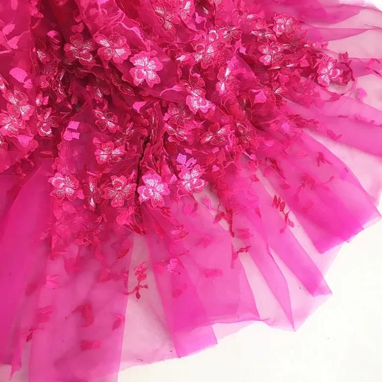 50x125cm Bleu Clair Rose Broderie Dentelle 3D Fleur Tissu Tissu pour Robe Vêtement Fond pour Mariage Senior Tournage en Direct