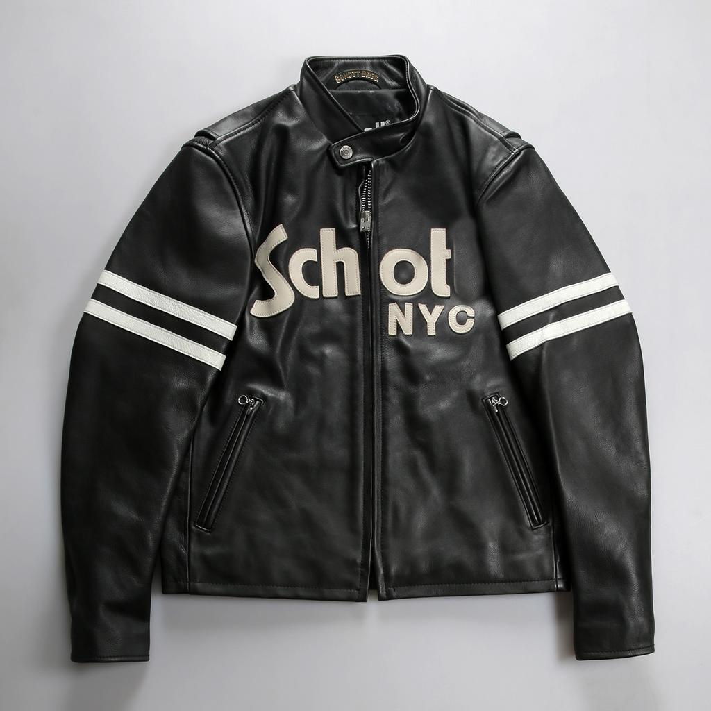 Exporting Japanese locomotive retro leather jacket men's stand-up collar leather letter full-grain scalper jacket