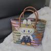 Labubu Summer new woven basket bag shoulder handbag women's bag cute pull cloth cartoon rattan bag CLE
