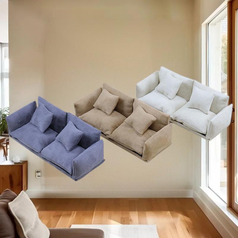 1 Set 1:12 Mini Dollhouse Furniture Italian Leather Sofa Simulation Miniature Living Room Chairs Decor Kids Pretend Play Toy