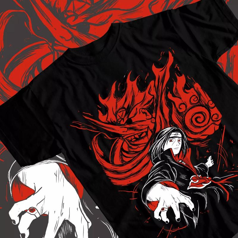 Itachi Uchiha T-shirt Manga Strip Swirl Naruto Shippuden Anime Manga Summer New Retro Fashion Men and Women Streetwear