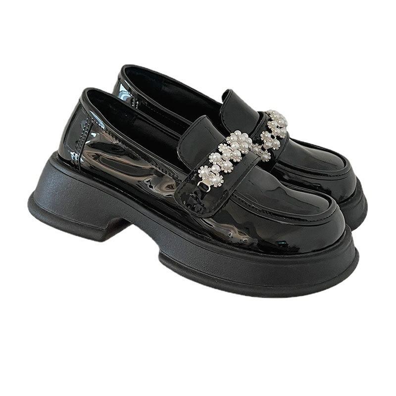 Black Platform Thick Heel French Mary Jane Shoes Women'S Summer Skirt Retro British Style Small Leather Shoes
