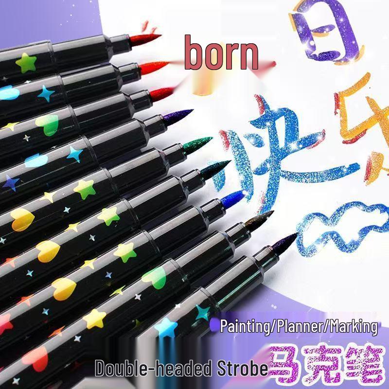 Double-Headed Glitter Marker Fluorescent Pen for Art, DIY, and Dual-Color Notes