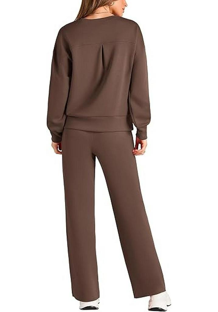 2026 Women's Fall/Winter Long Knitted Two-Piece Set with Long Sleeve Top and Wide-Leg Lace-Up Pocket Pants