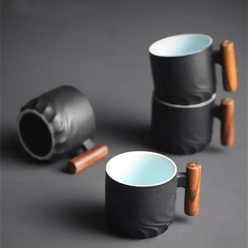 Creative Handmade Exquisite Coffee Cups, Vintage Wooden Handle Coffee Cups, Mugs, Beverage Cups, Kitchen Dining and Bar