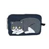 Pouch Cat Cute Stylish Fluffy Fabric Nylon Cosmetic Makeup Small Item Holder Large Capacity Pattern Gift Travel 3 Pockets (Navy Blue)