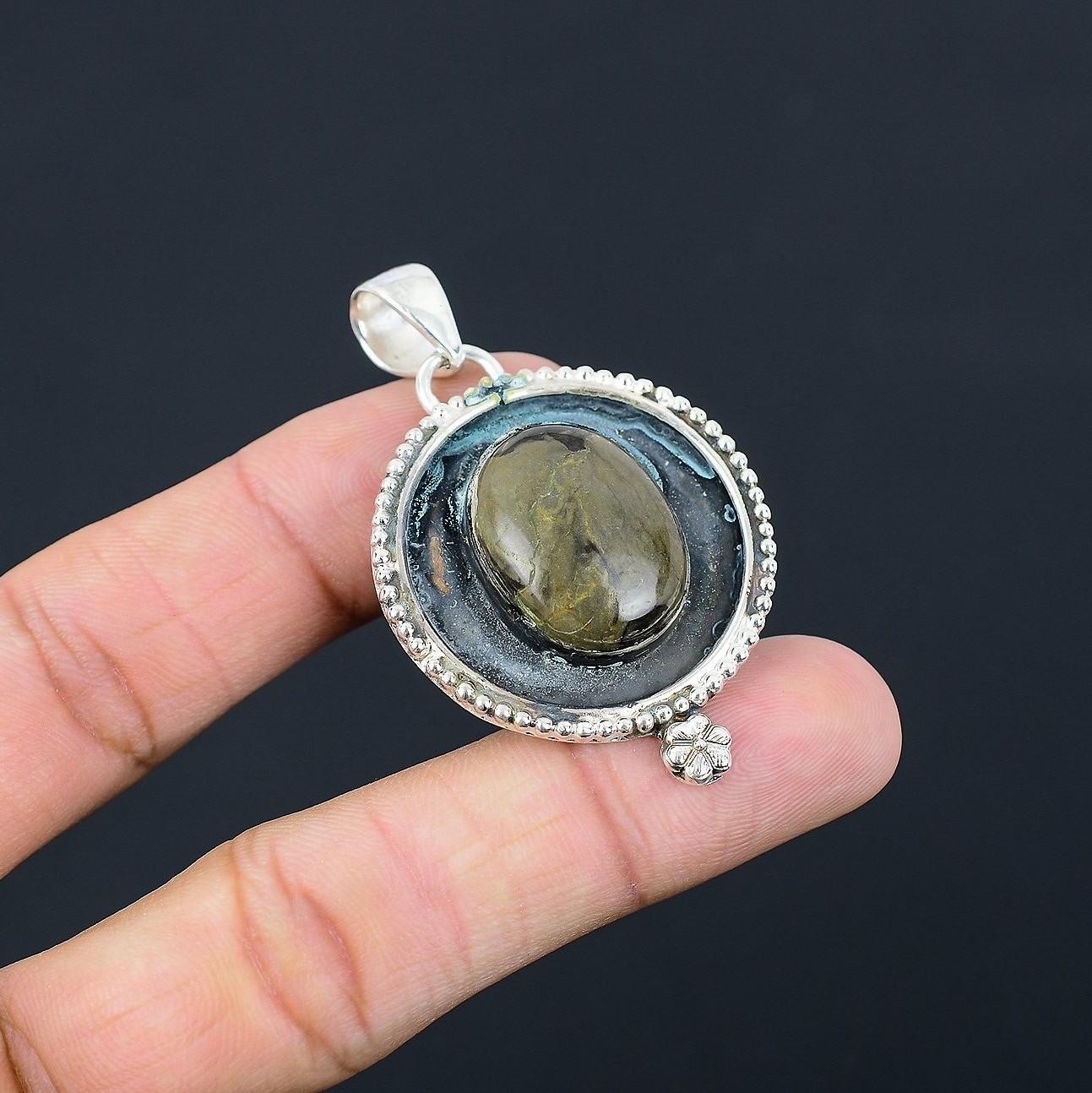 

Mothers day Sale 925 Sterling Silver Natural Coffee Bean Jasper Sister Pendant
