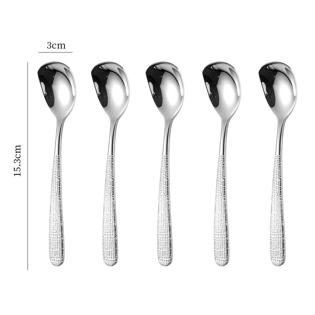 5-Pack Hammer Patterned Square Stainless Steel Coffee Spoon 304 Dessert Ice Cream Spoon Kitchen Dining Utensil4