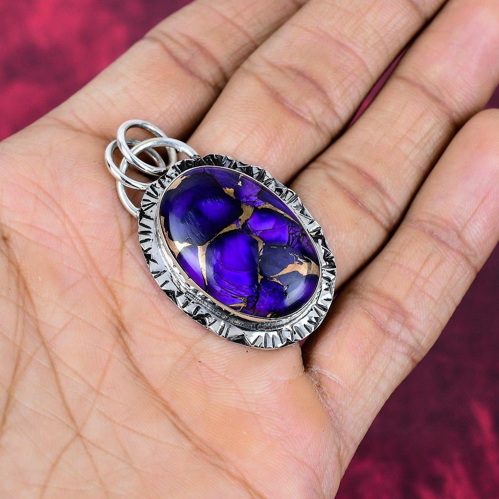 Purple Copper Turquoise Pendant, 925 Solid Sterling Silver Jewelry, Gemstone Pendant, Gift For Her Handmade Dainty Jewelry
