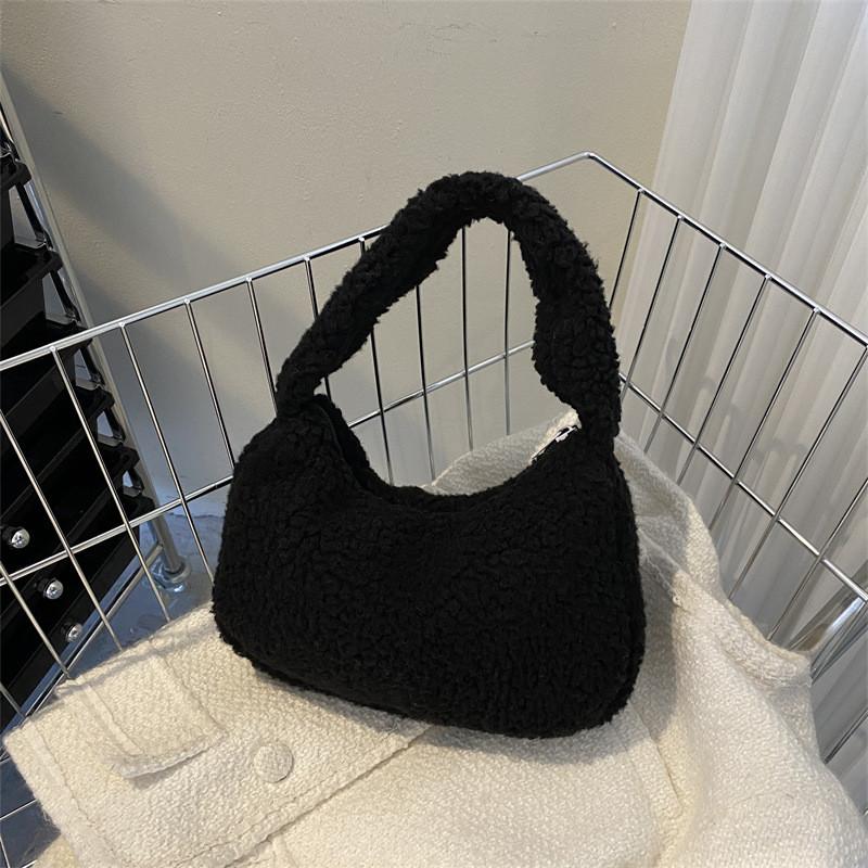 Plush Handbag Small Square Bag For Daily Style With Zipper Closure And Phone Pocket