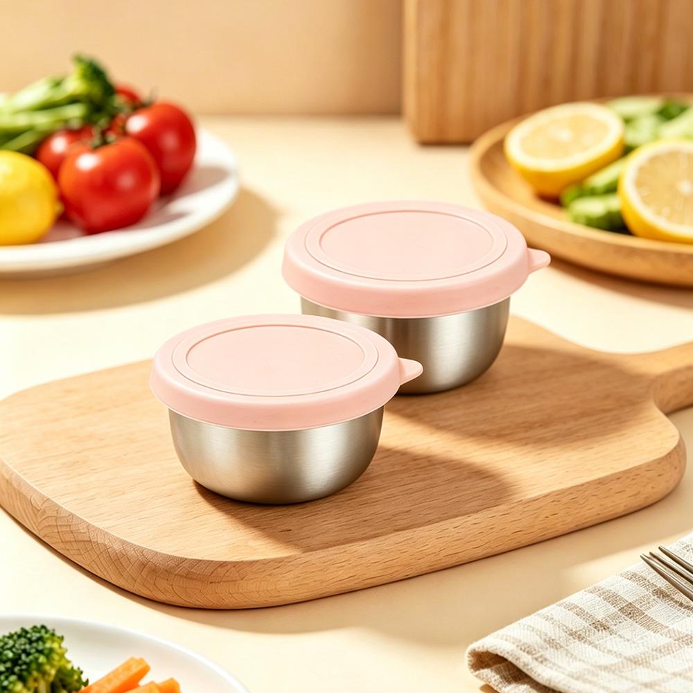 2Pcs 40ML Stainless Steel Salad Dressing Container - Leakproof Lidded Sauce Cups, Portable Dipping Dishes for Sauces