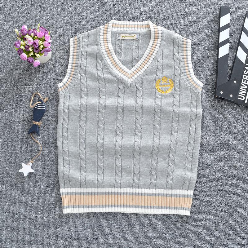 

Британский стиль Вышитая корона V-образный вырез Школьный жилет XL серый