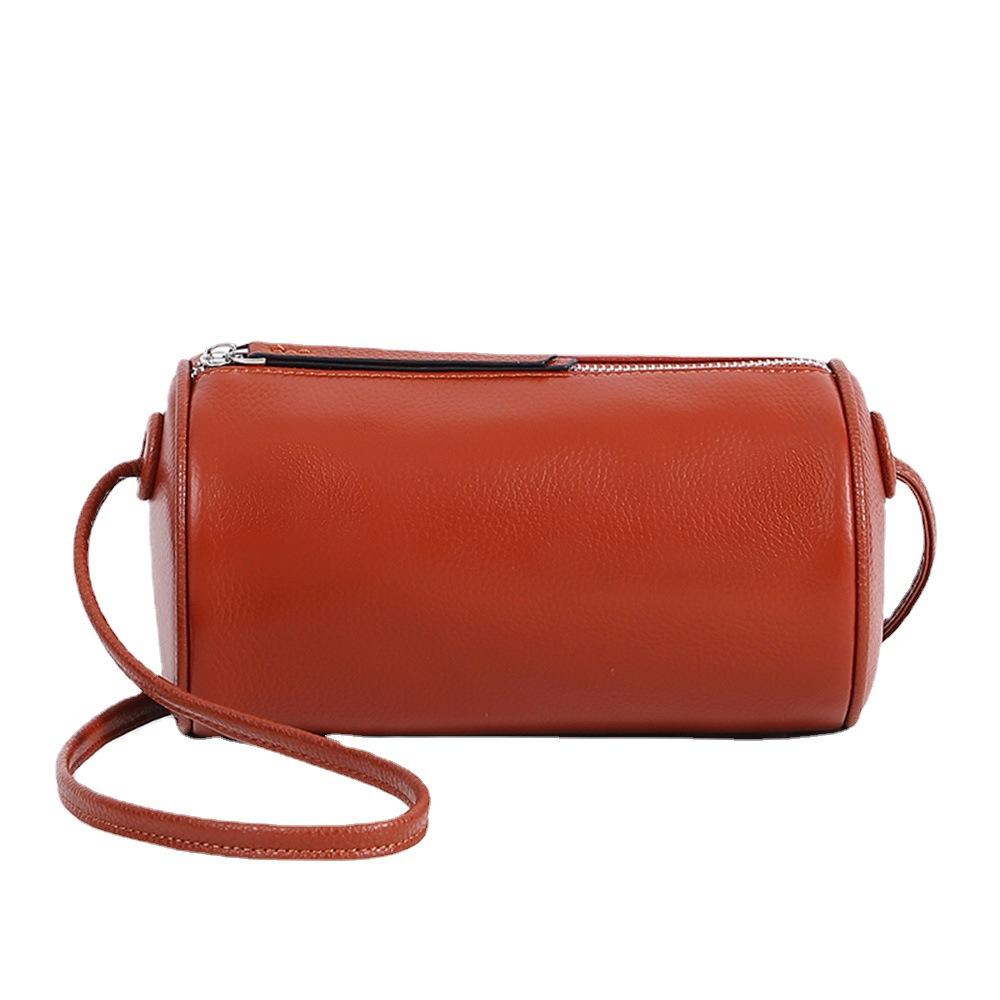 Women's bag real cowhide cylinder bag new niche messenger bag plus