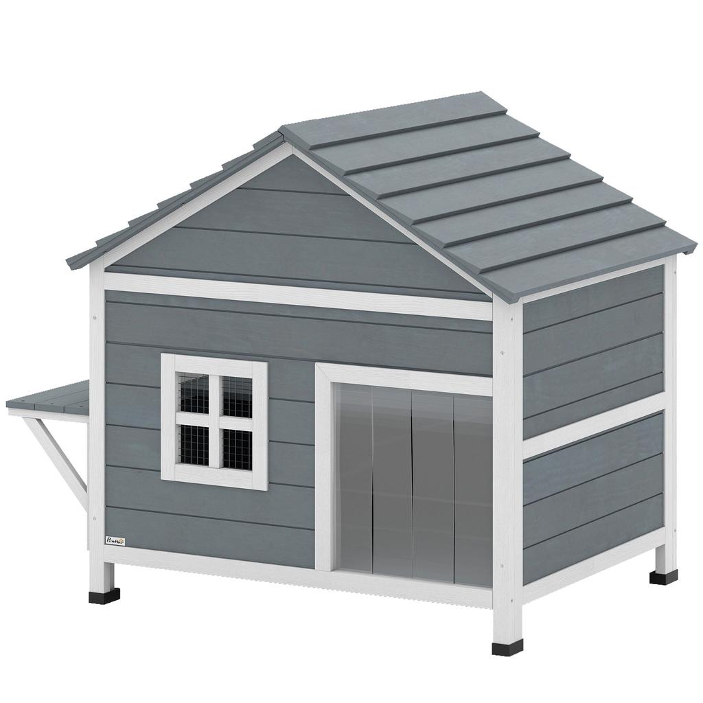 Wooden Cat House 2 Story Cat Cave With Waterproof Flip Up Roof Side Platform 101x72 5x81cm Gray