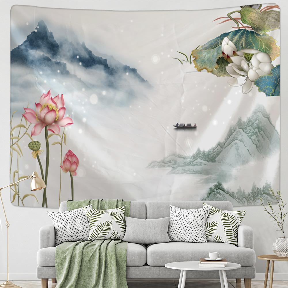 Landscape Painting Art Wall Hanging Beautiful Bohemian Tapestry Sheet Beach Towel Bedroom Room Aesthetic Decoration Home Decor