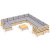 12 Piece Garden Lounge Set with Grey Cushions Pine Wood