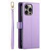 iPhone 16 Pro Flip Case, Wallet Zipper Pocket, Purple