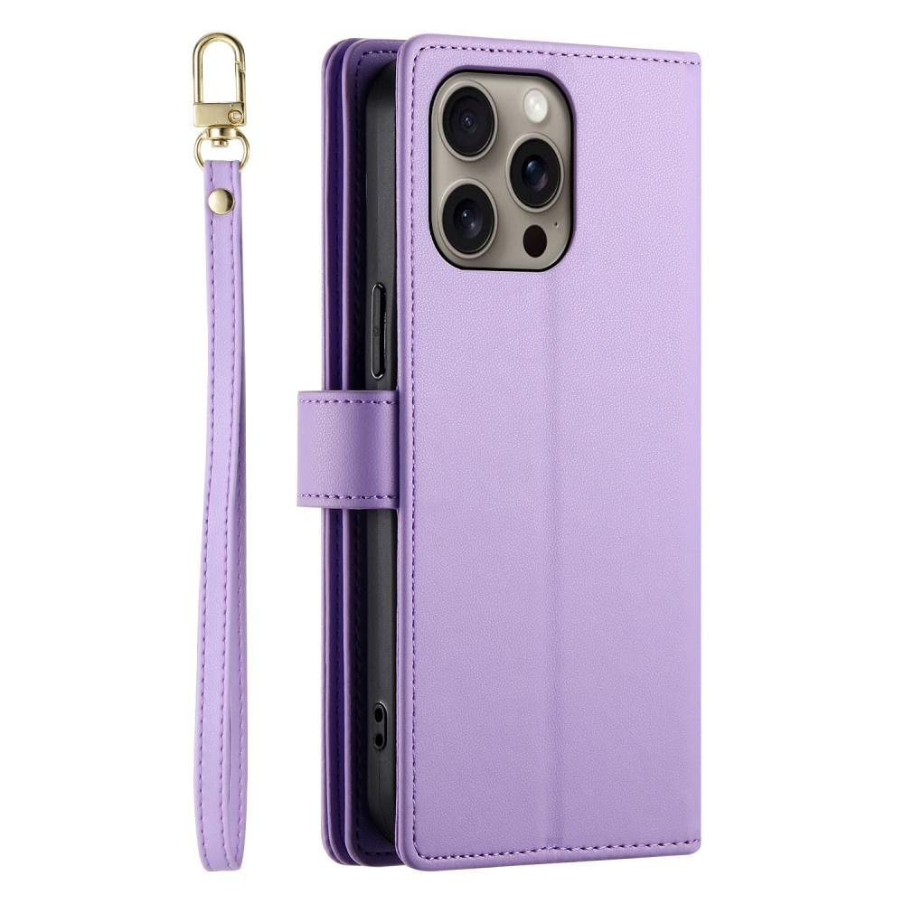 iPhone 16 Pro Flip Case, Wallet Zipper Pocket, Purple