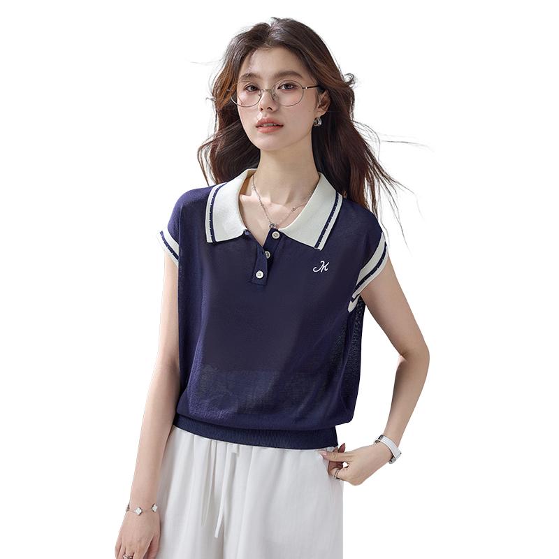 Old Street Academy Vintage Style Contrasting Color Short-Sleeved Knitted Shirt