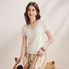 Zhaojun Women's Silk Blend Lace V-Neck Slim Fit Short Sleeve T-Shirt