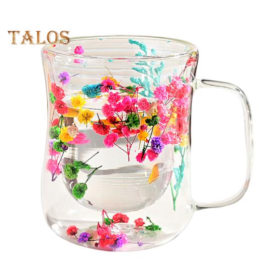 

220/300 мл Скляні чашки з подвійними стінками та ізольованою ручкою Чашки для кави з прозорого скла Термостійка чашка з квітковим дизайном для чаю S C