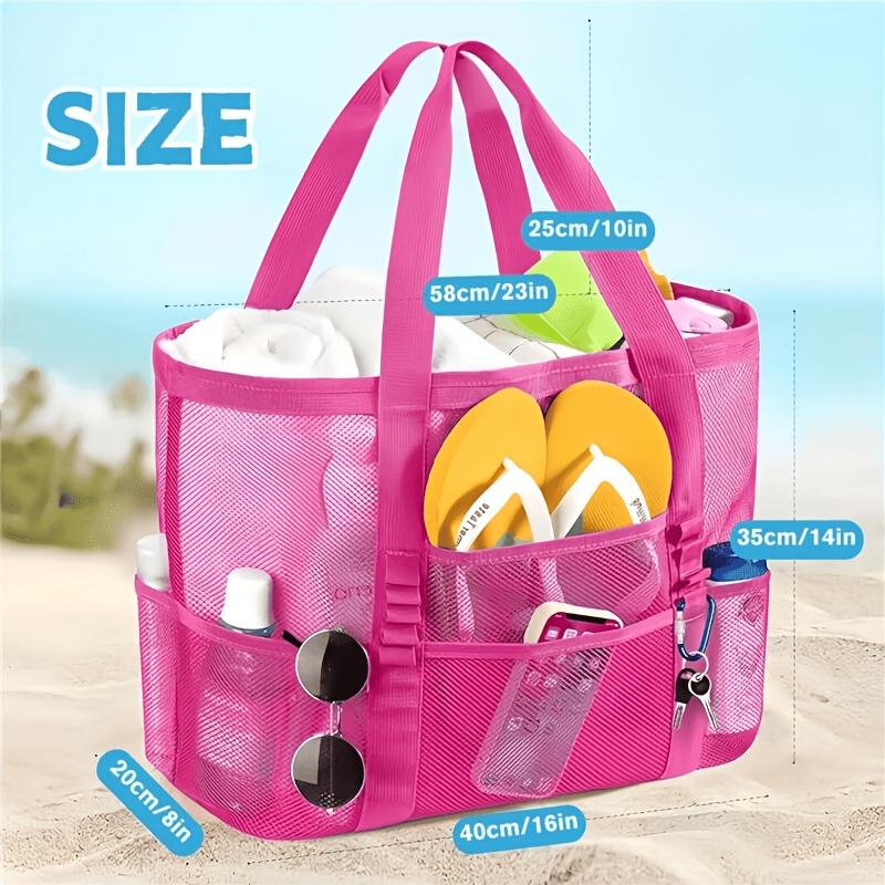 Summer Essentials Large Sandproof Mesh Beach Tote Bag with Pockets, Foldable Portable Shoulder Bag, Large Capacity Multi-Pocket Storage for Beach