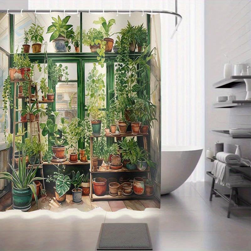 Indoor Garden Shower Curtain Waterproof Fabric Bathroom Curtains Retro Window Plant Pot Bath Screen Divider Home Decor With