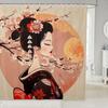 Kids Japanese Geisha Shower Curtain Boys Girls Cherry Blossoms Bathroom Shower Curtain Set Japanese Style Bath Curtain