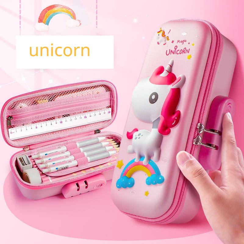 Large Capacity Children's Password Lock Stationery Box, Primary School Pencil Box, Cartoon 3D Three-dimensional Stationery Box, Christmas Gift