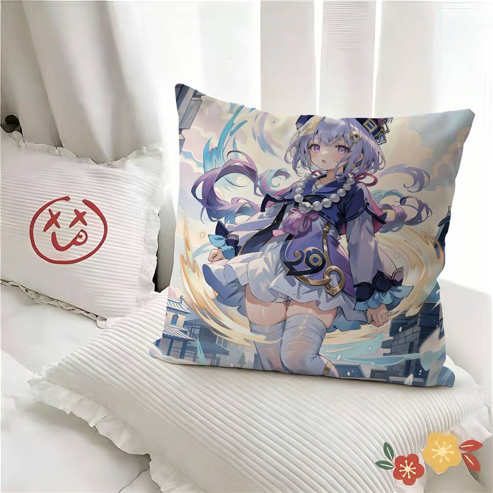 Pc Qiqi Cute Genshin Impact Pillow Case Fashion Square Pillowcase Bedroom Sofa Room Ins Decoration Leisure