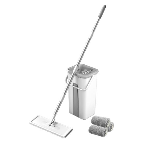 Flat Squeeze Mop Bucket Set with Long Handle 360-Degree Rotation Dry Wet Use Tile Floor Cleaning Mop with Wringer Kit