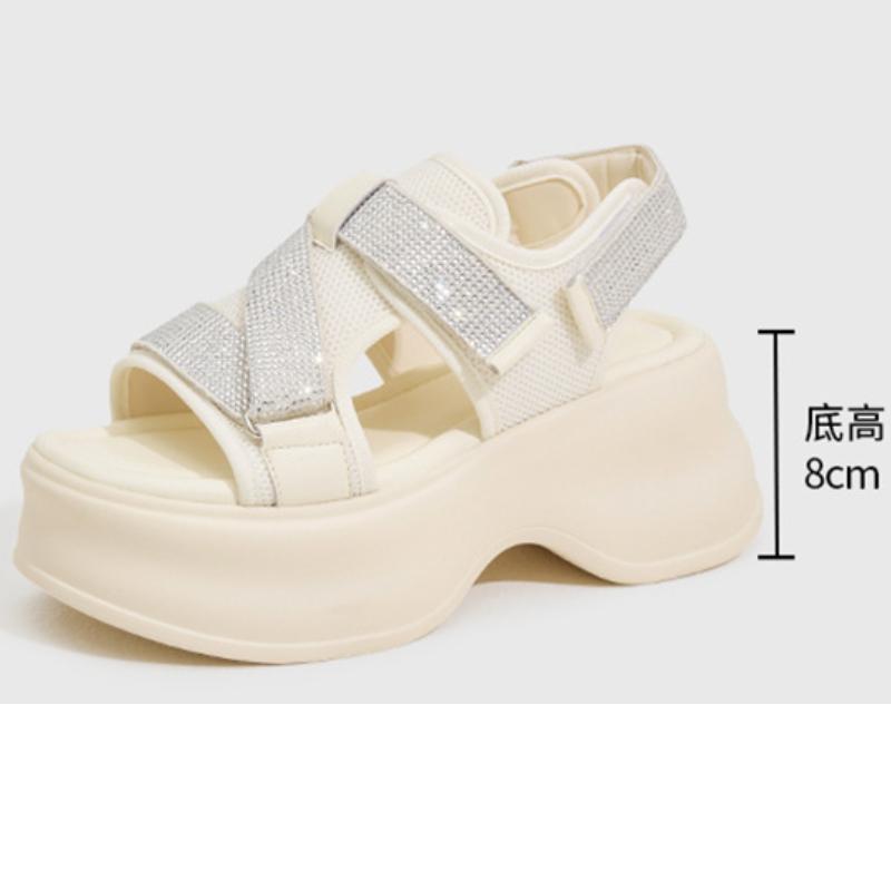 

Fujin 8 см микрофибра женская летняя обувь шлепанцы пляжная блестящая обувь повседневные тапочки сандалии на платформе танкетке модные удобные уличные 34 бежевый