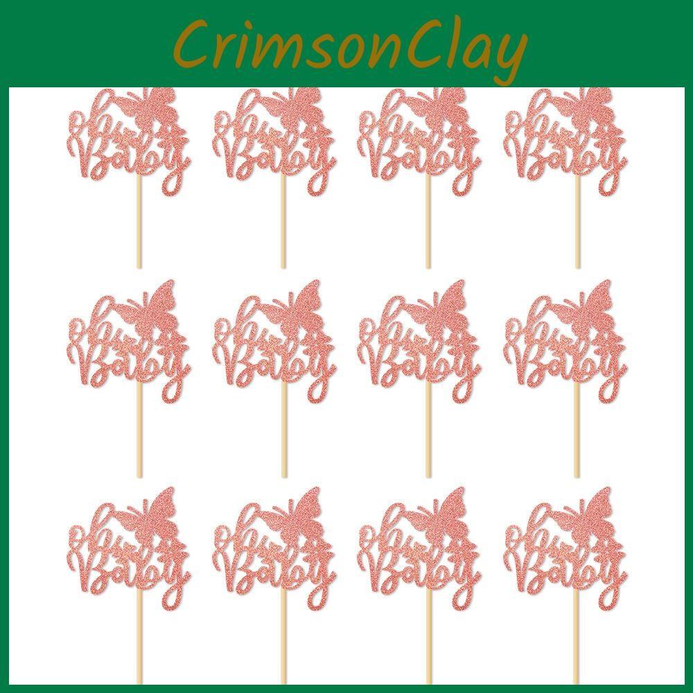 Baby Birthday Celebration Cake Decor Kit With Pink Glitter Paper Flags Event For