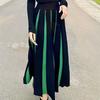 Women Midi Skirt High Waist Patchwork Color Pleated Skirt Autumn Knitting Skirt Versatile Comfortable Daily Wear