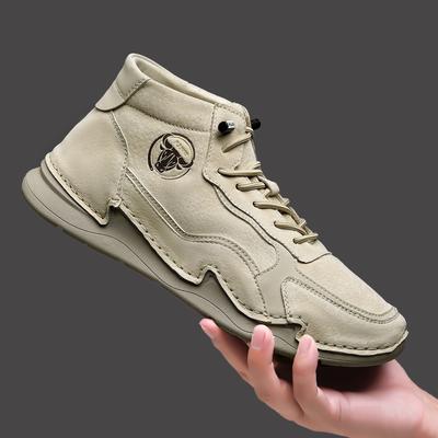 2025 Spring and Autumn Middle Help Outdoor Casual Shoes Leather Popular Men's Martin Boots 2025 Wear-resistant Non-slip Short Boots Men