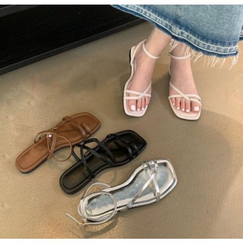 Fashion New Style Sexy Women's Sandals Fashionable Elegant Narrow Band Clip Toe Shoes Ladies Comfort Flats Beach Sandals Zapatos Mujer