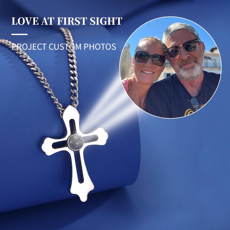 100 Languages 'I Love You' Cross Projection Necklace - Customizable Color Picture Pendant, Popular In Europe and America