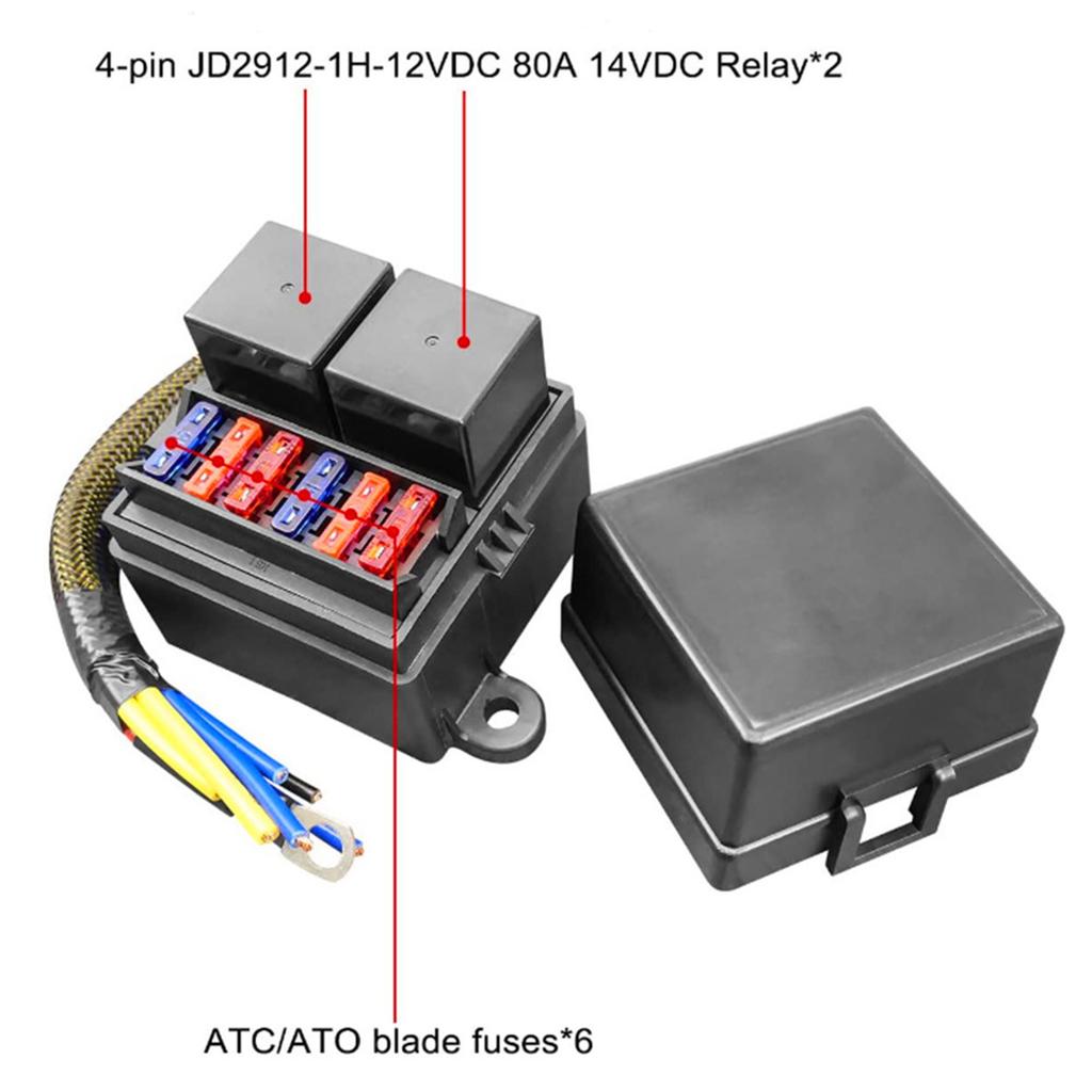 High Capacity 80A 12V Multipurpose 2 Slot 6 Fuses Relays Box Kit for Automotive Boats Marine Use with Easy Installation